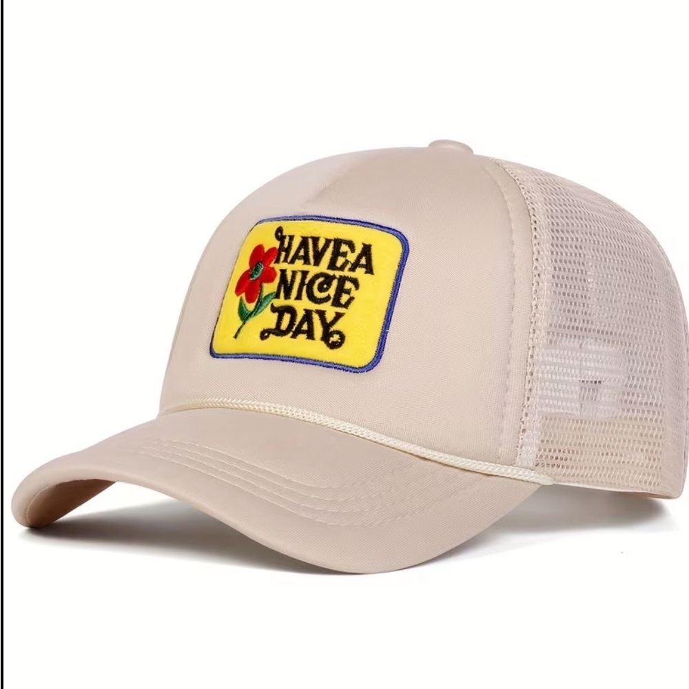 Have A Nice Day Beige Trucker Hat